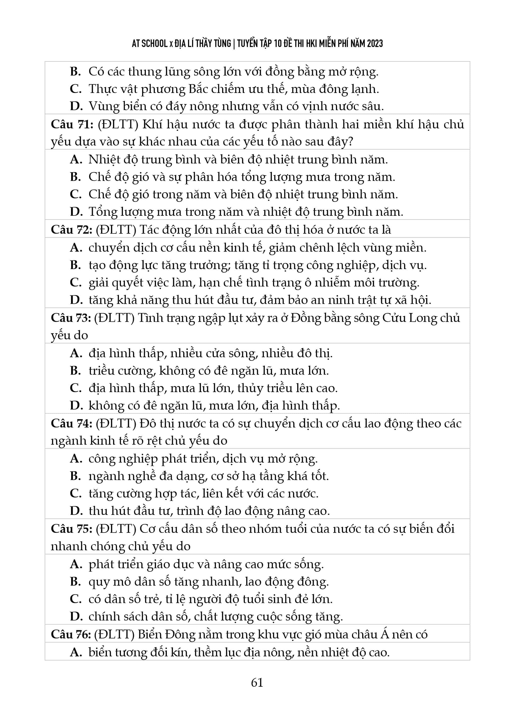 ĐỀ THI THỬ TỐT NGHIỆP THPT NĂM 2023