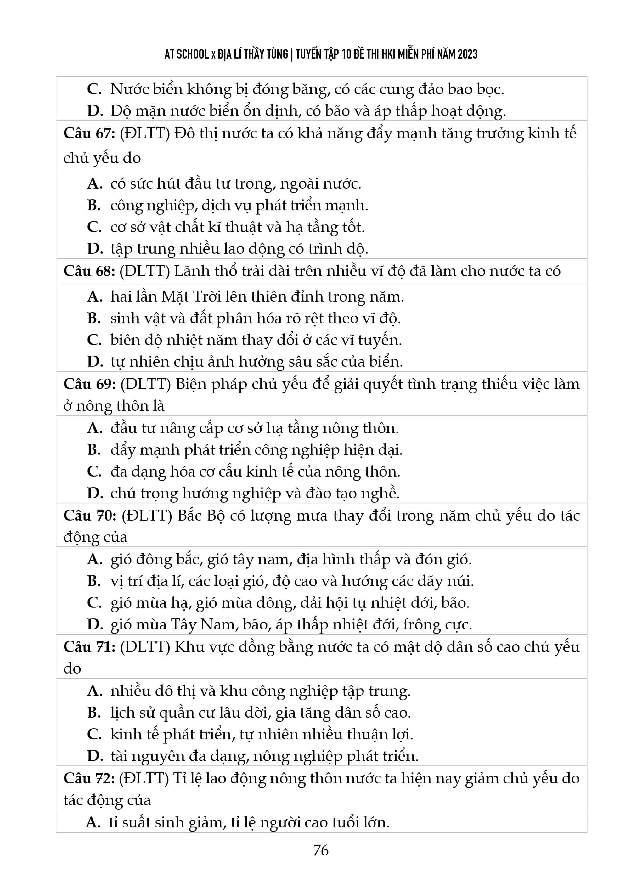 [ĐỀ 10] ĐỀ THI THỬ TỐT NGHIỆP THPT NĂM 2023