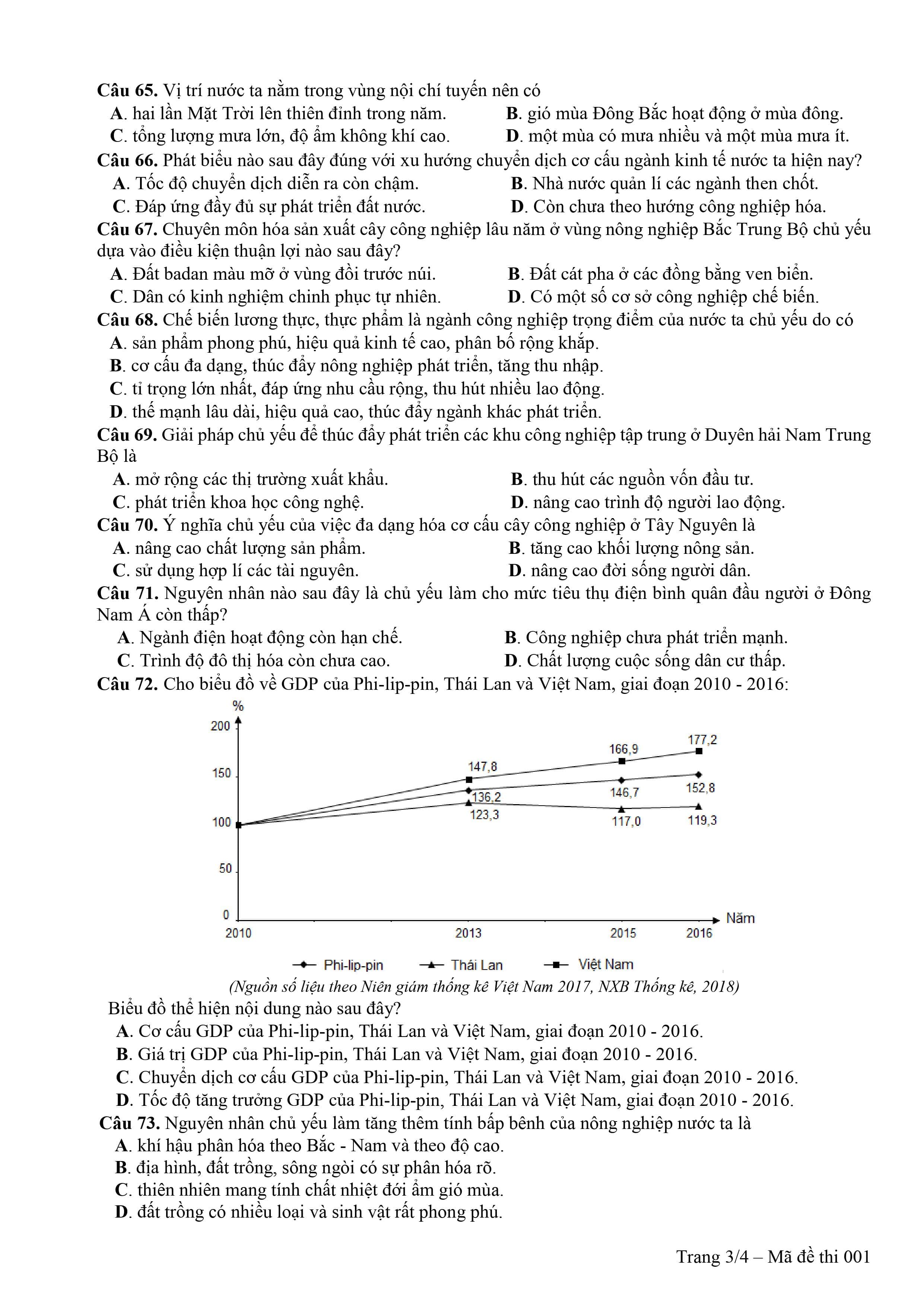 [2019] ĐỀ THAM KHẢO TN THPT 2019 MÔN ĐỊA LÍ - MÃ 001