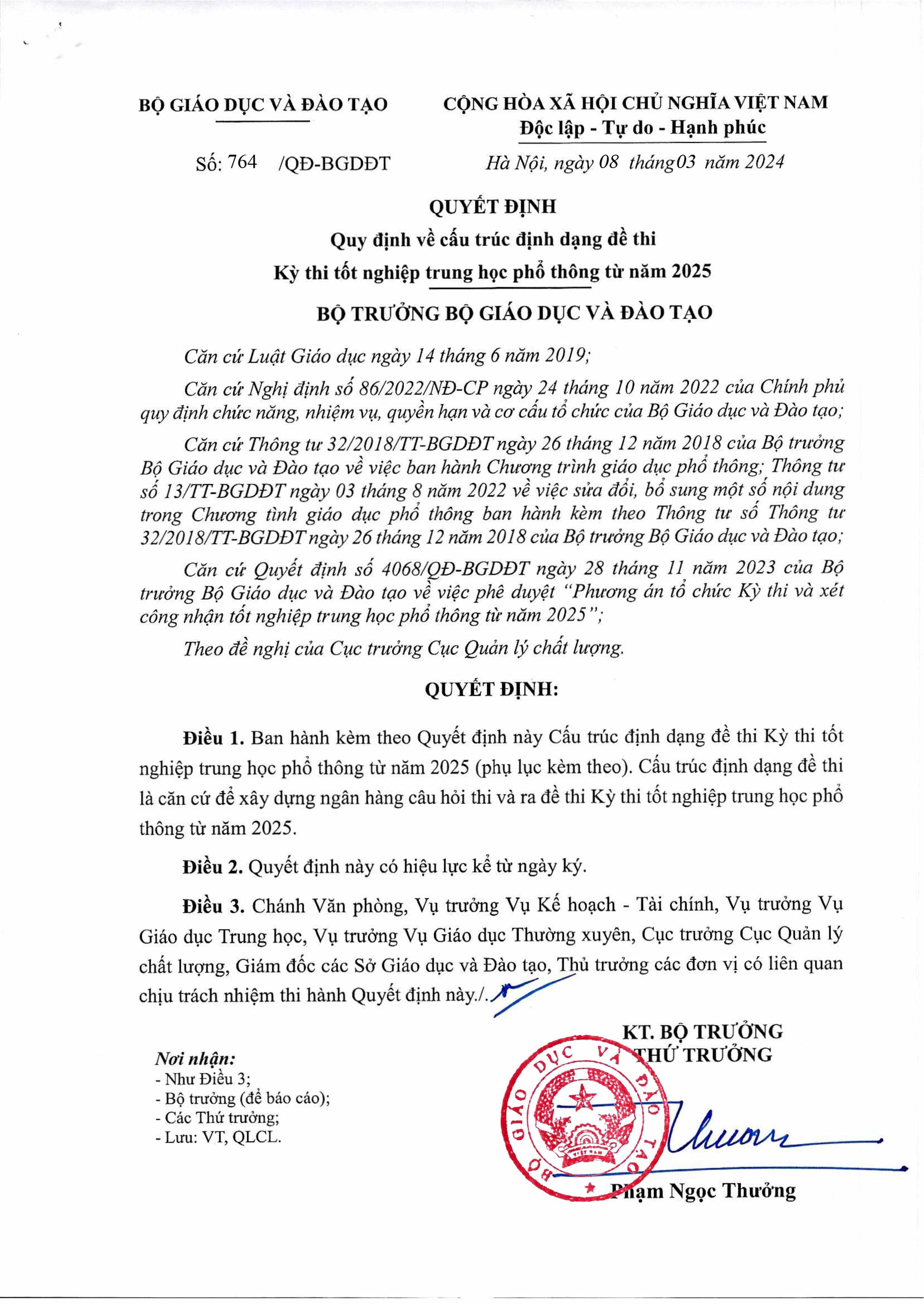 Quy định cấu trúc định dạng đề thi tốt nghiệp THPT từ năm 2025