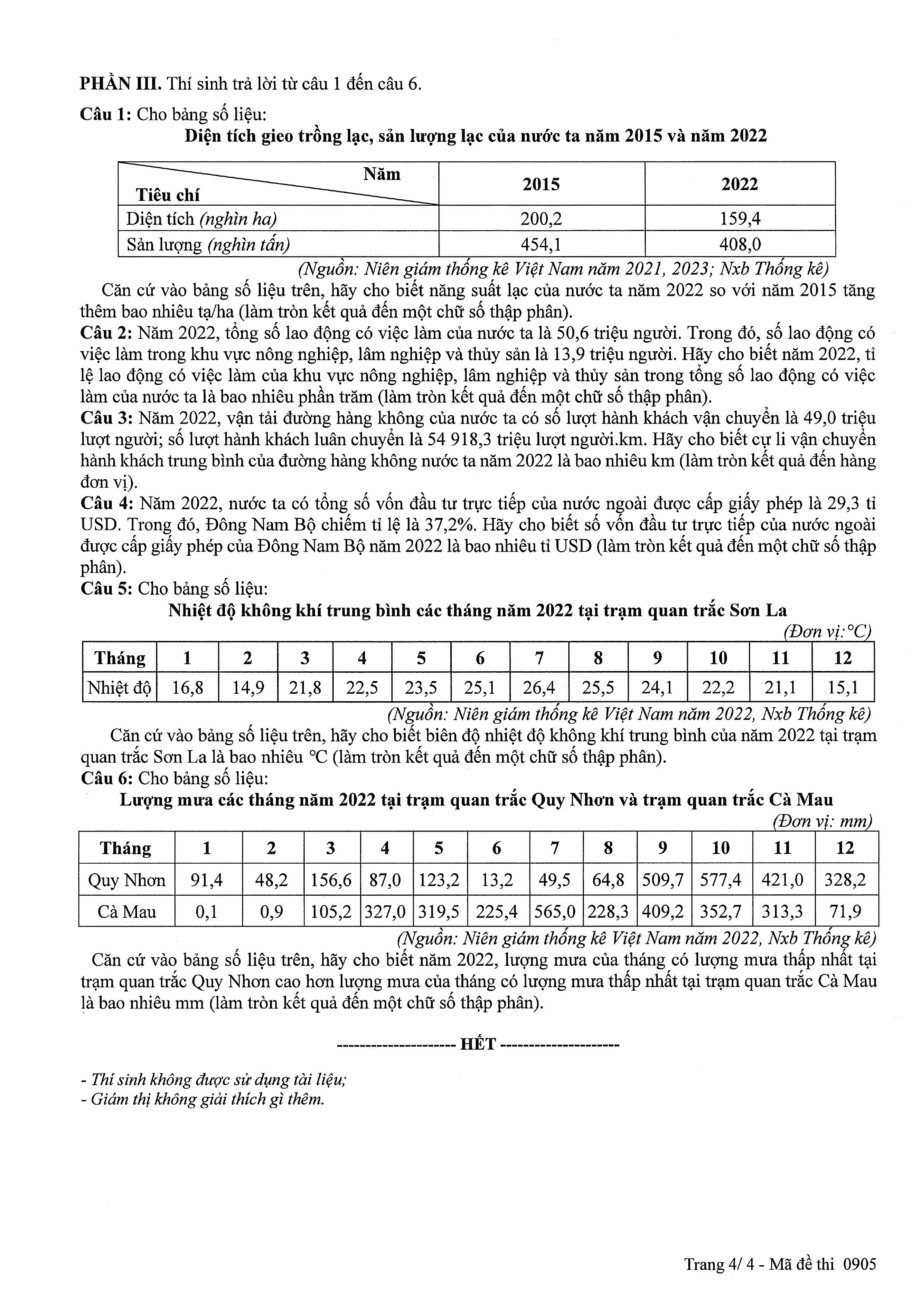 đề thi chính thức của Bộ GD&DT Kì thi tốt nghiệp THPT 2025 theo chương trình GDPT 2018 môn Địa lí mã 0905