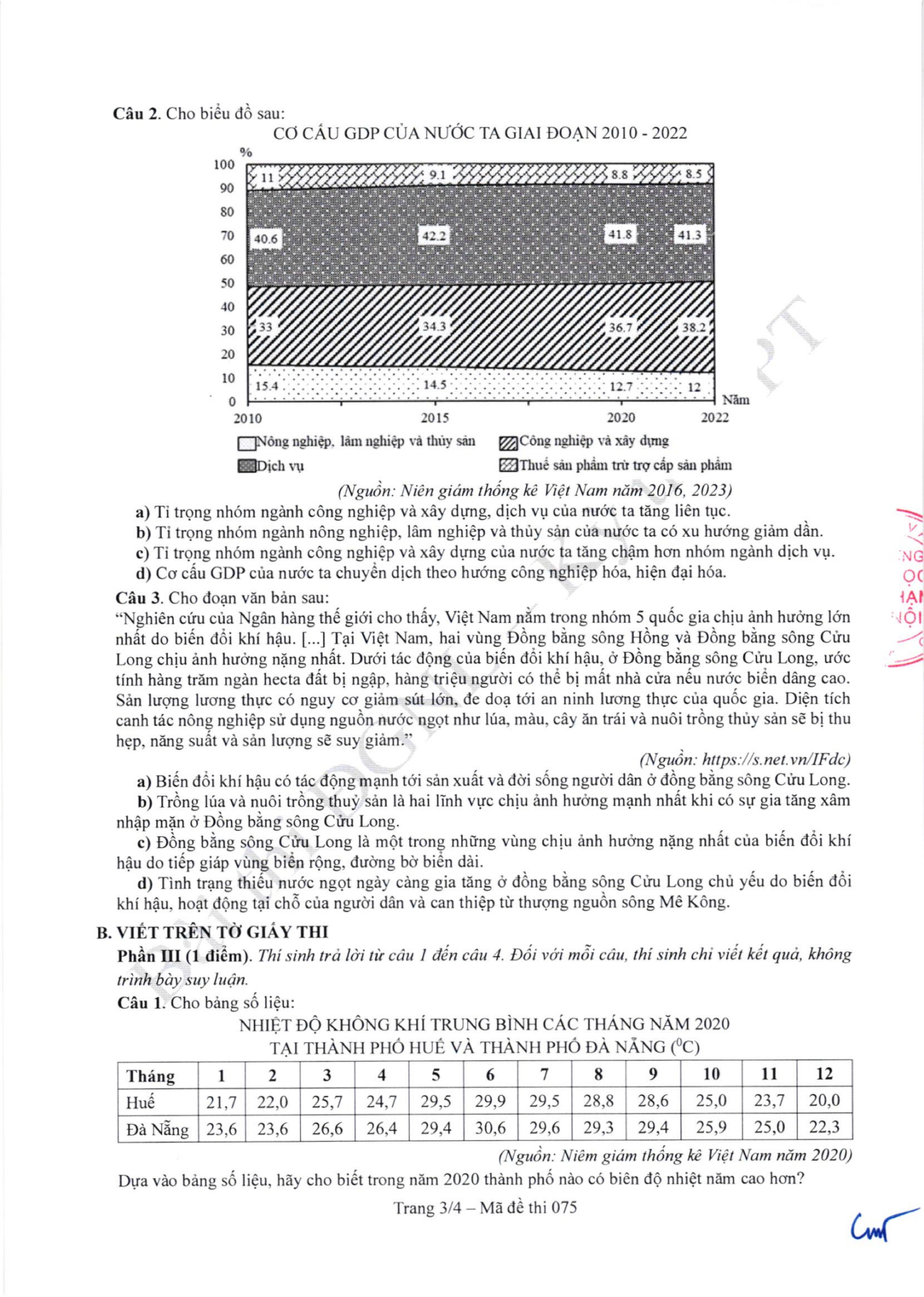 ĐỀ THAM KHẢO KÌ THI ĐÁNH GIÁ NĂNG LỰC SPT NĂM 2026 MÔN ĐỊA LÍ 
