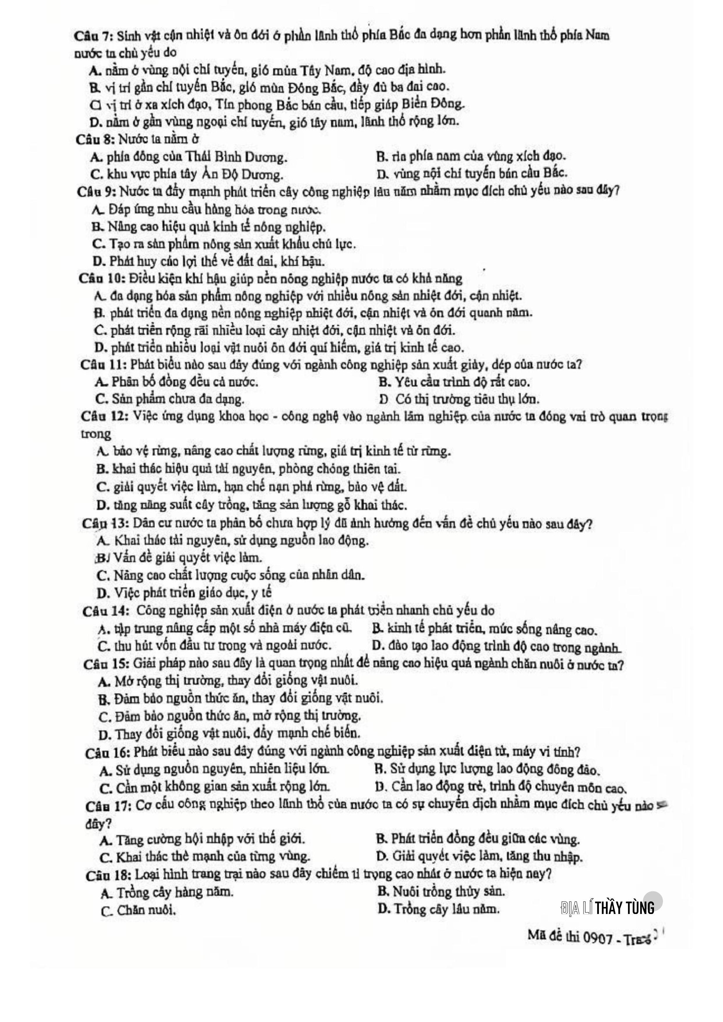 Đề thi Khảo sát chất lượng Cuối Học kì I môn Địa lí của sở GD&ĐT Hưng Yên năm học 2025 - 2026