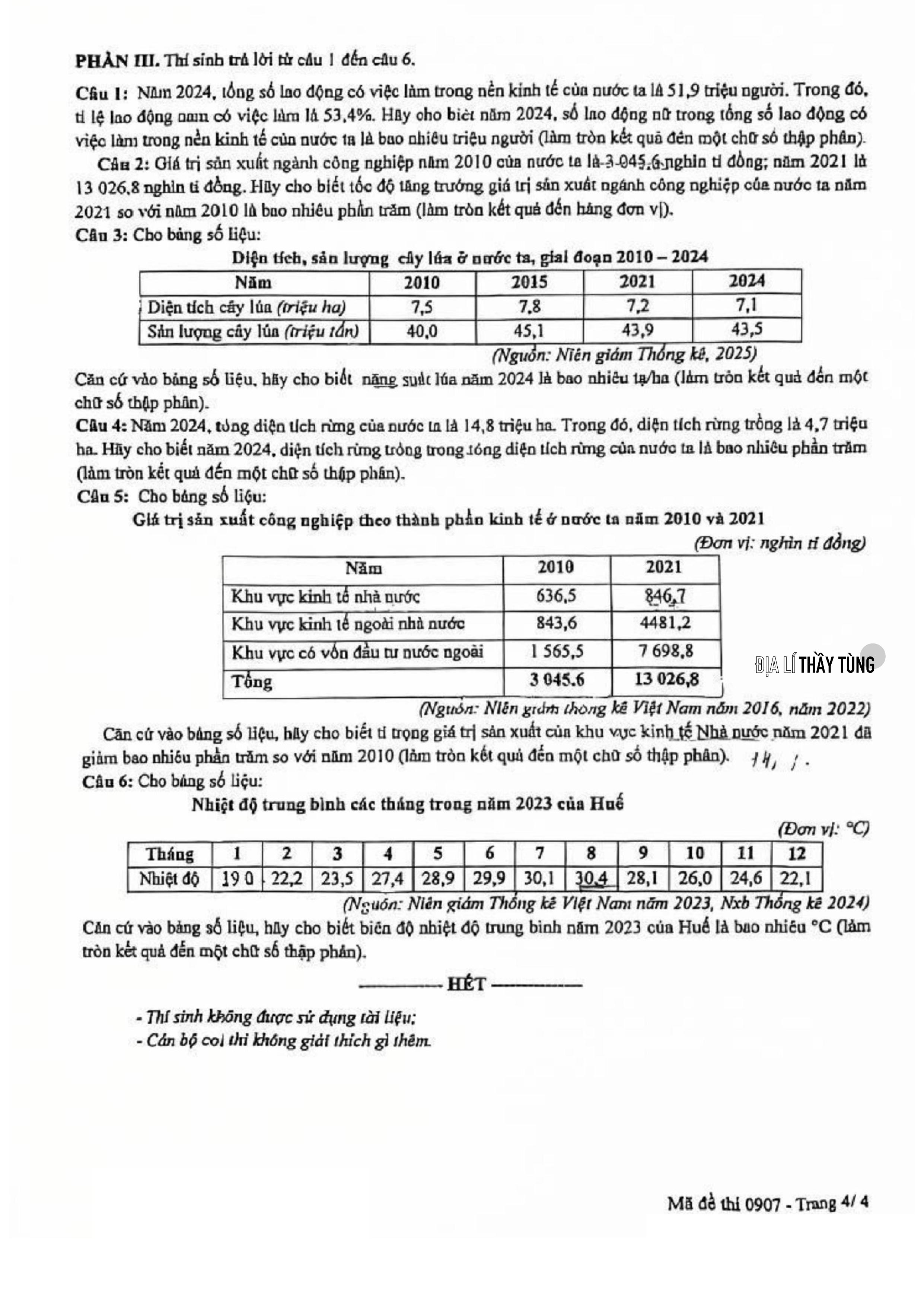 Đề thi Khảo sát chất lượng Cuối Học kì I môn Địa lí của sở GD&ĐT Hưng Yên năm học 2025 - 2026