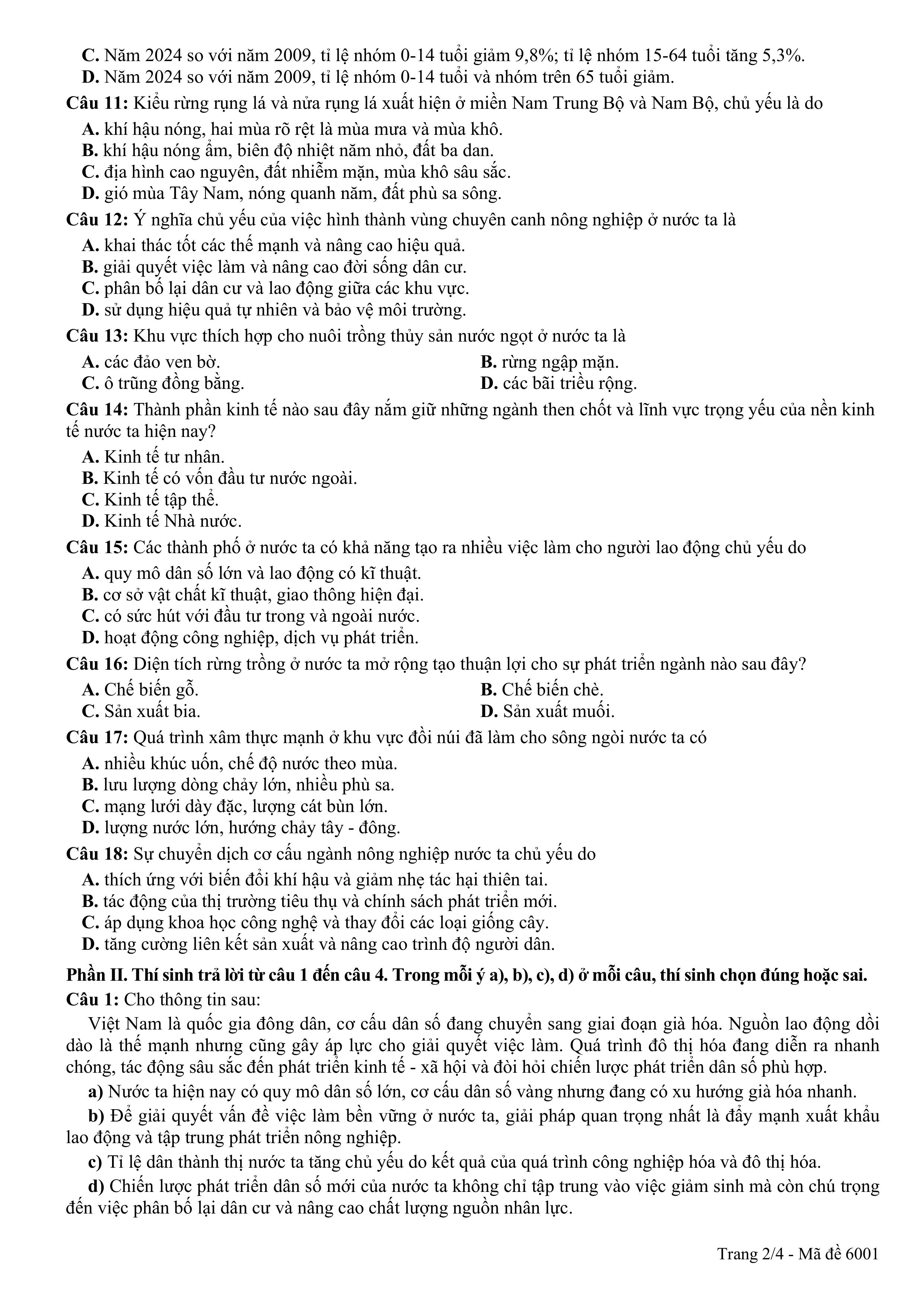 Đề thi thử tốt nghiệp THPT môn Địa lí năm học 2025 - 2026 của sở GD&DT Phú Thọ