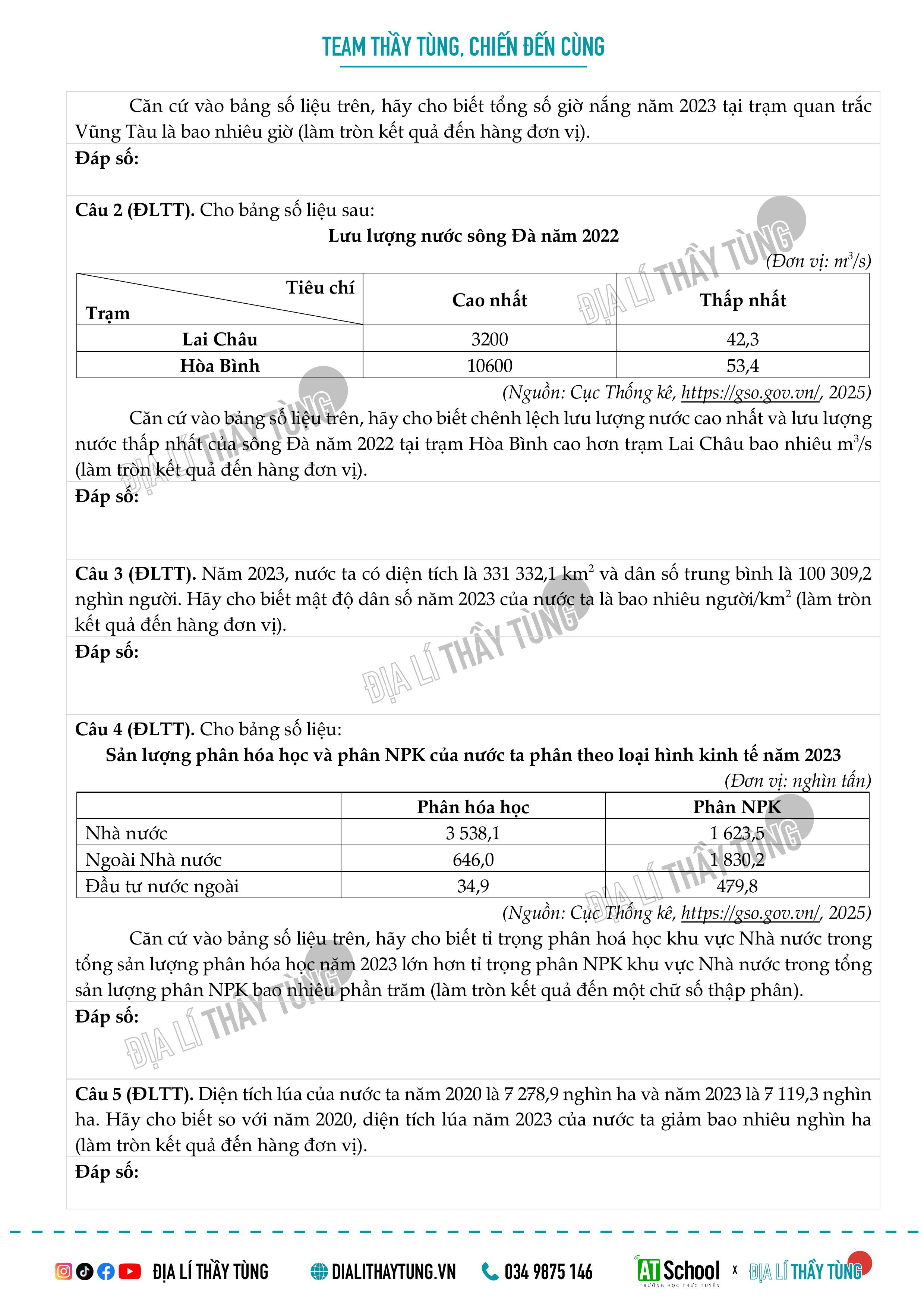 Đề thi thử tốt nghiệp THPT 2026 môn Địa lí của thầy Tùng
