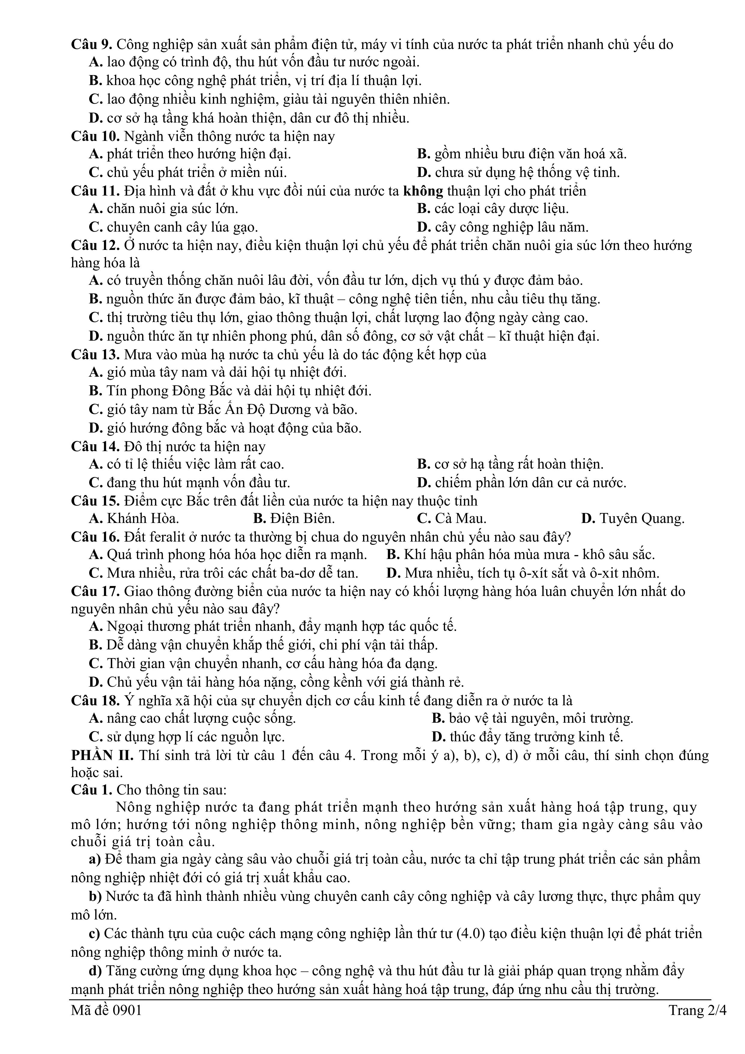 Đề thi thử tốt nghiệp THPT môn Địa lí năm 2024 – 2025 của SỞ GD&DT Phú Yên