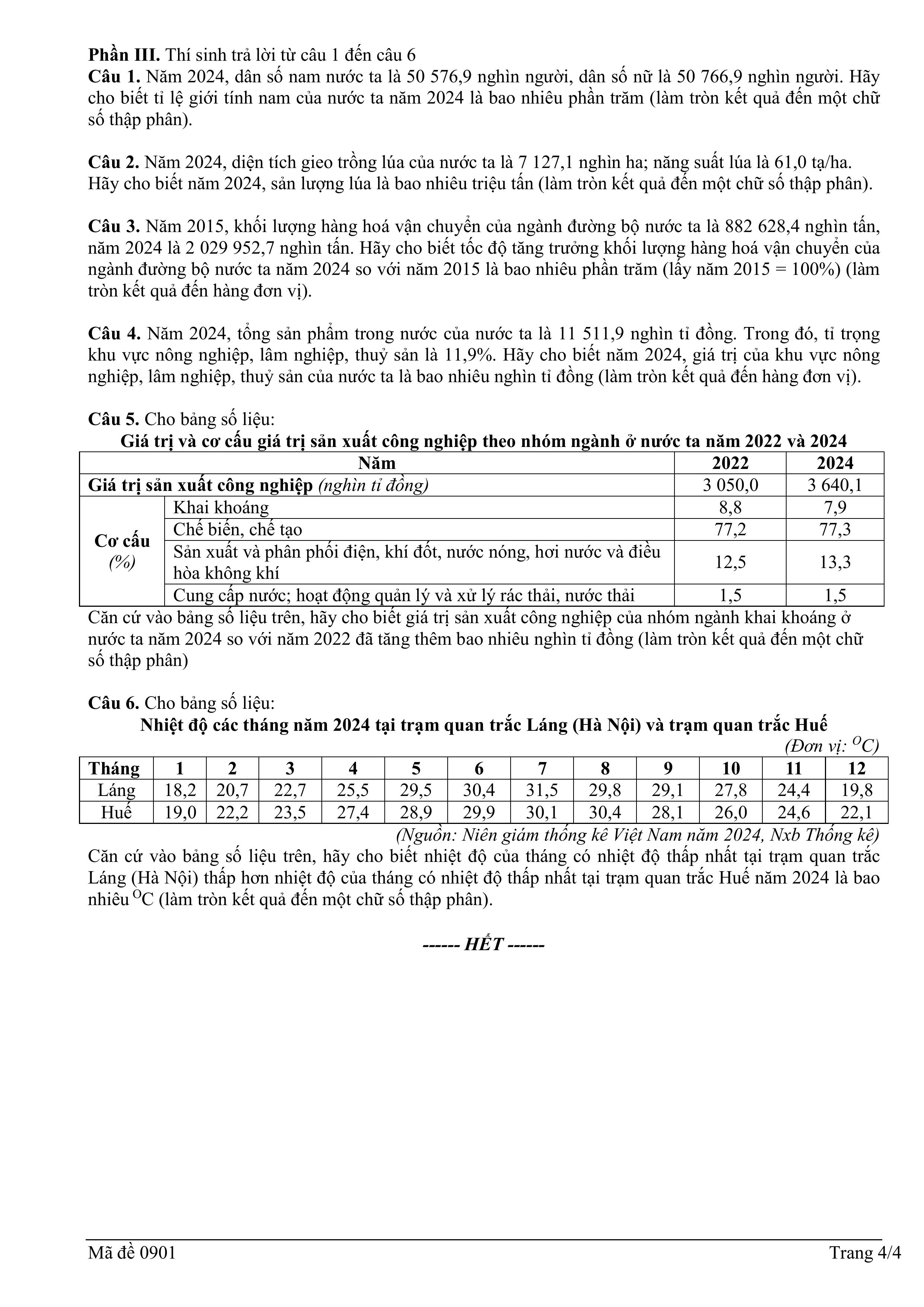 Đề thi thử tốt nghiệp THPT môn Địa lí năm 2024 – 2025 của SỞ GD&DT Phú Yên