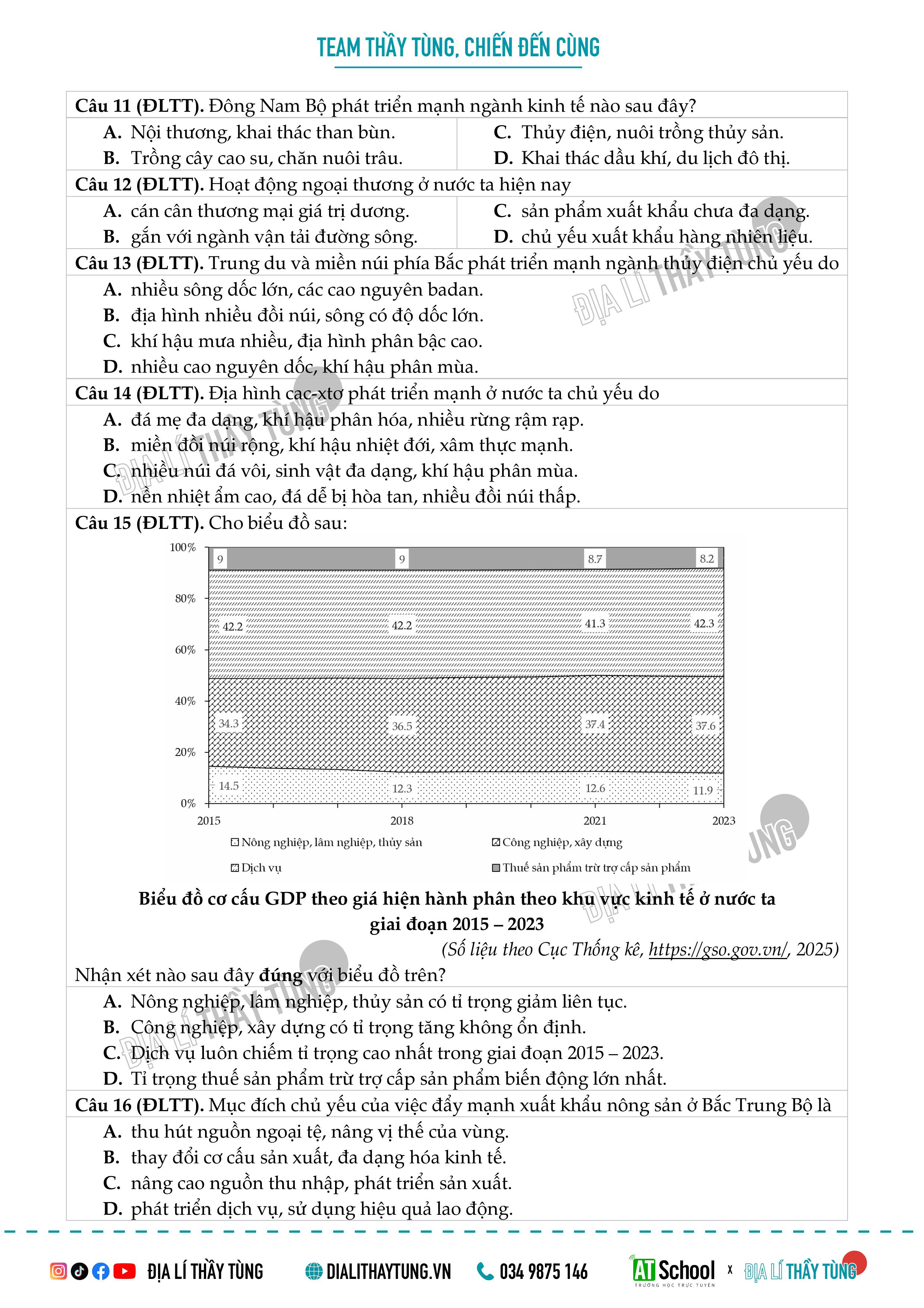 Đề thi thử tốt nghiệp THPT môn Địa lí - Địa lí thầy Tùng 