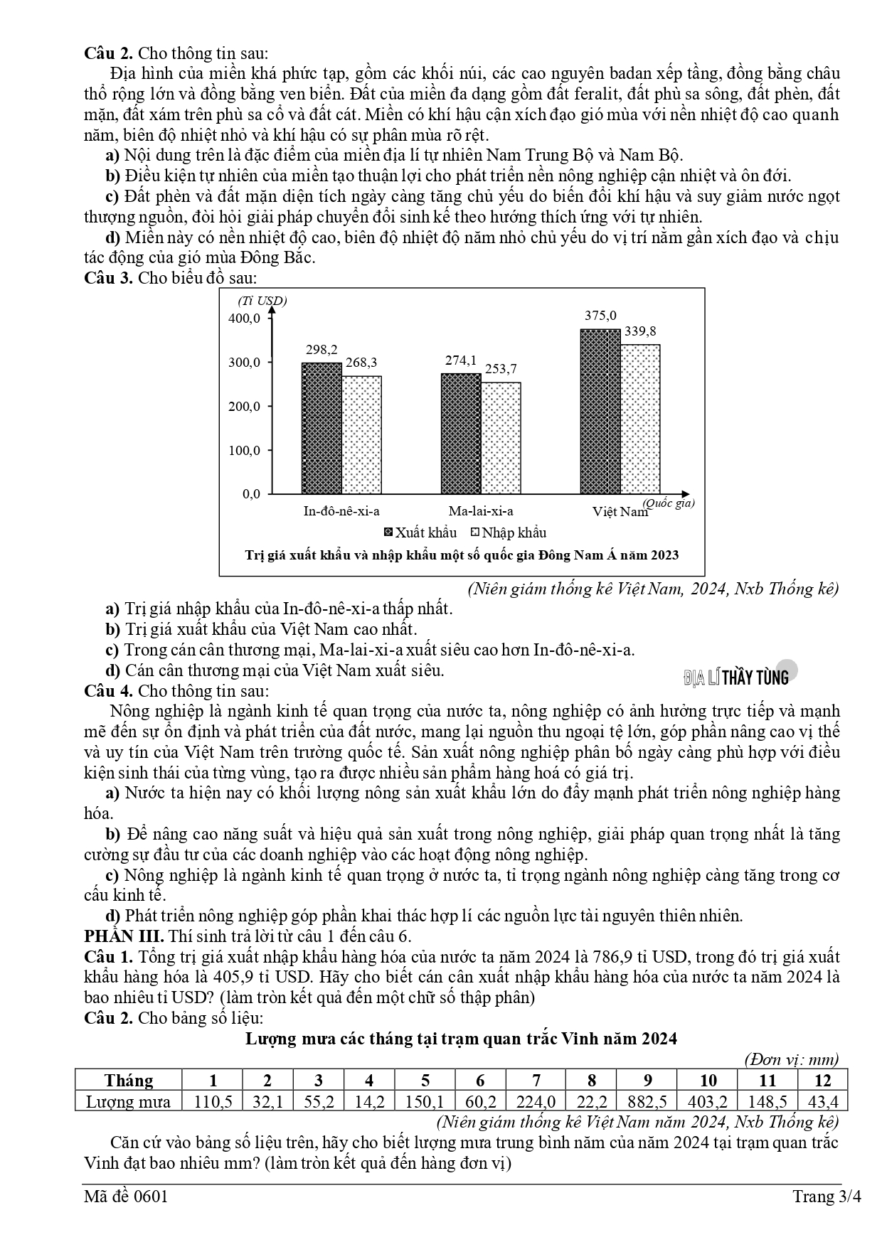 Đề thi thử tốt nghiệp THPT môn Địa lí năm 2025 – 2026 SỞ GD&DT Cà Mau