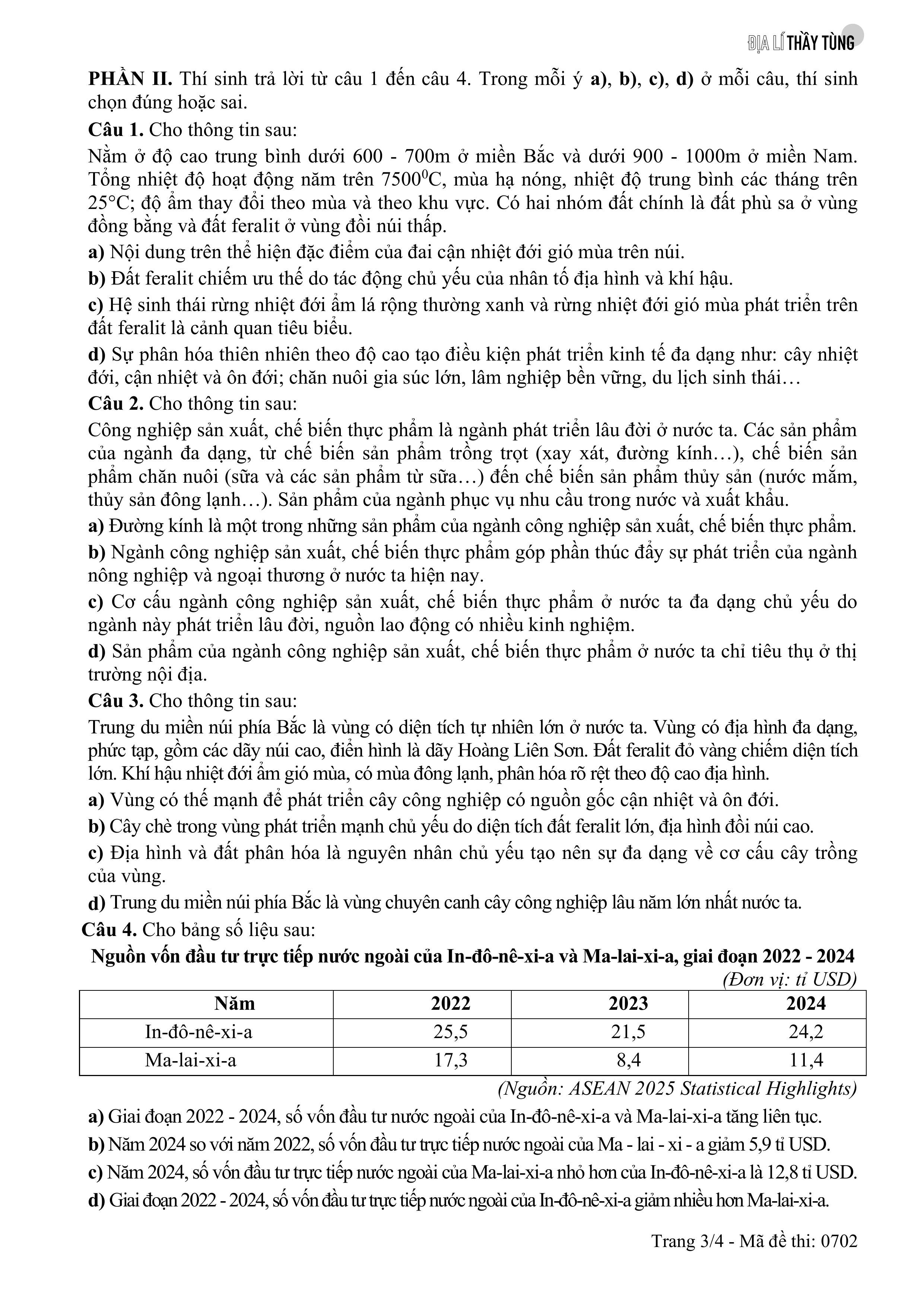 Đề thi thử tốt nghiệp THPT môn Địa lí năm 2025 – 2026 SỞ GD&DT Quảng Trị