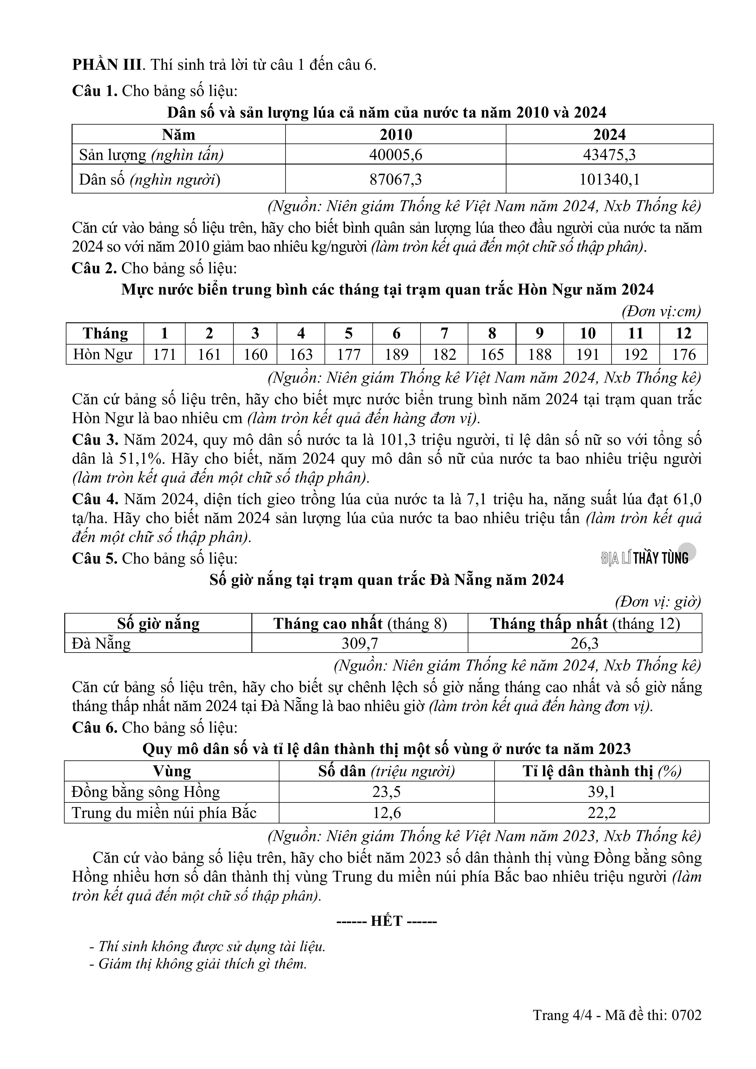 Đề thi thử tốt nghiệp THPT môn Địa lí năm 2025 – 2026 SỞ GD&DT Quảng Trị