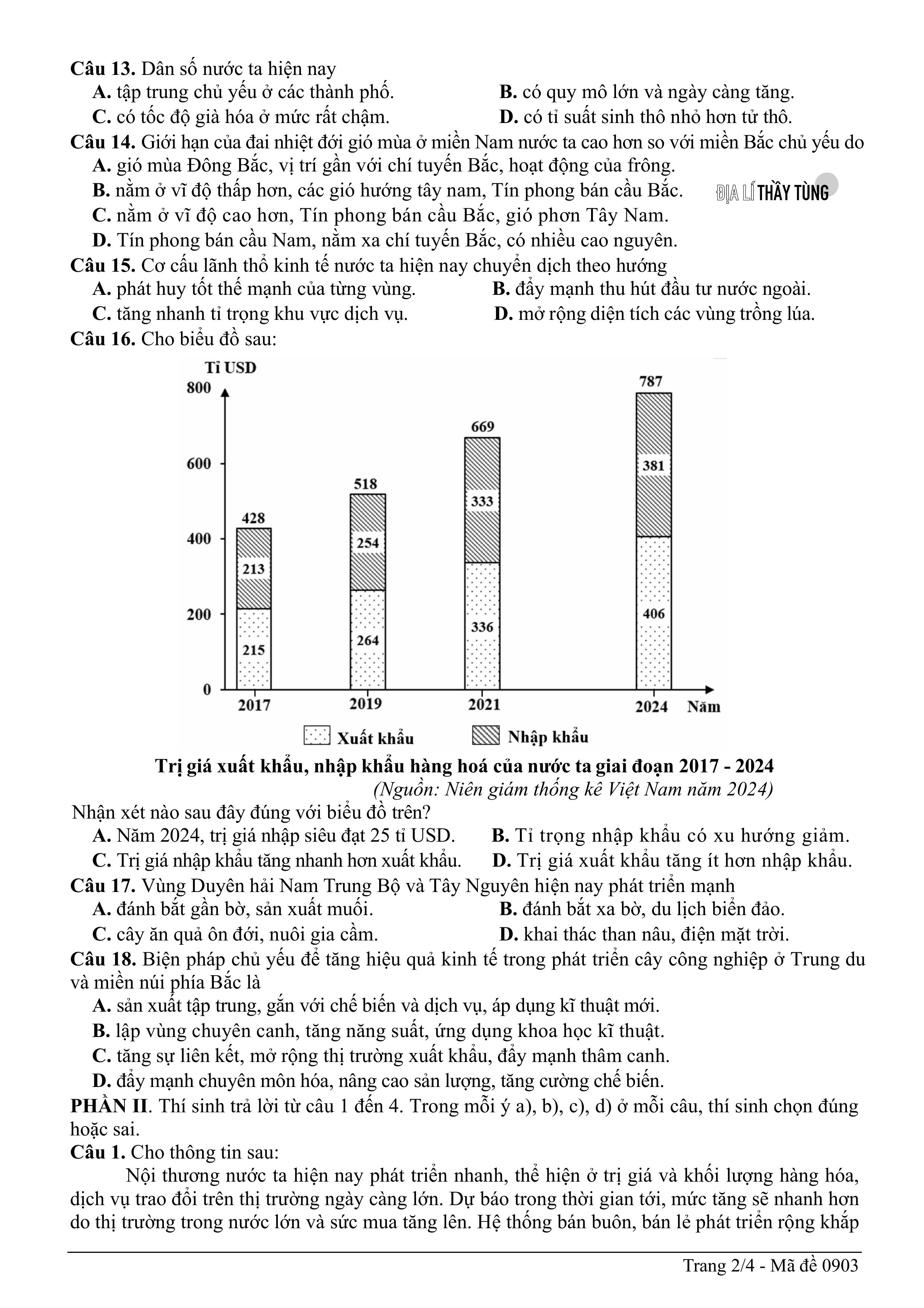 Đề thi thử tốt nghiệp THPT môn Địa lí năm 2025 – 2026 SỞ GD&DT Đà Nẵng