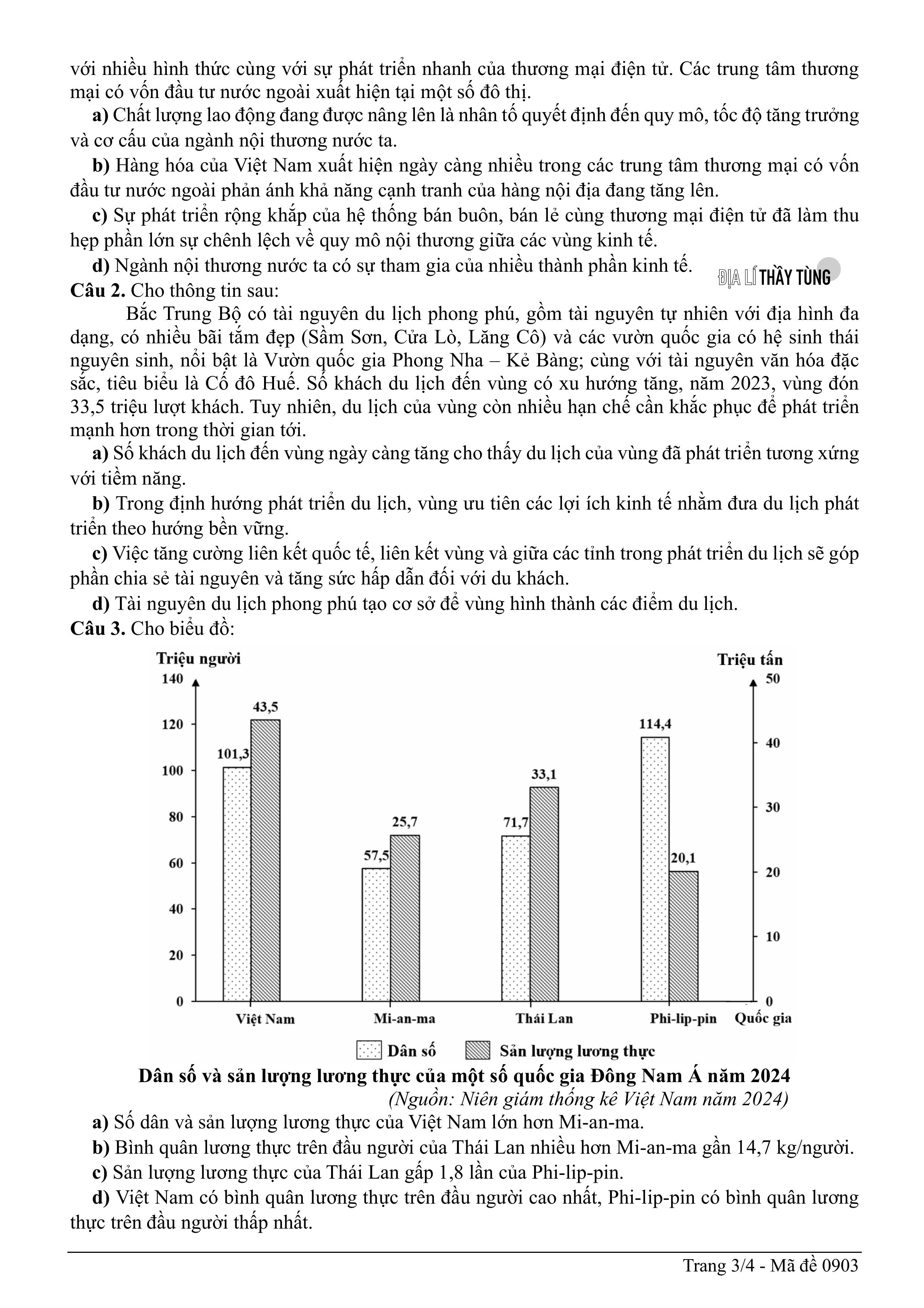 Đề thi thử tốt nghiệp THPT môn Địa lí năm 2025 – 2026 SỞ GD&DT Đà Nẵng