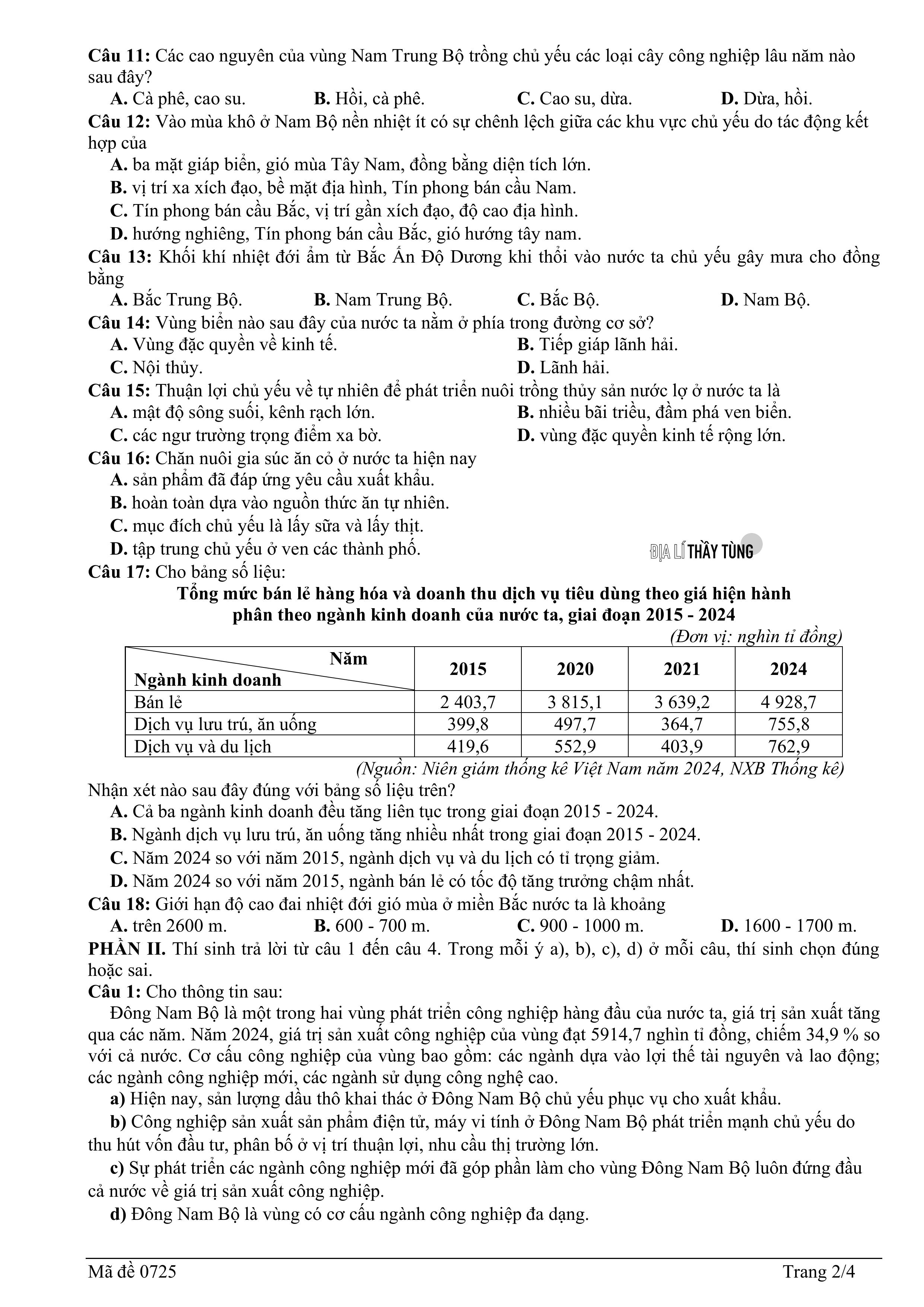 Đề thi thử tốt nghiệp THPT môn Địa lí năm 2025 – 2026 SỞ GD&DT Nghệ An đợt 2