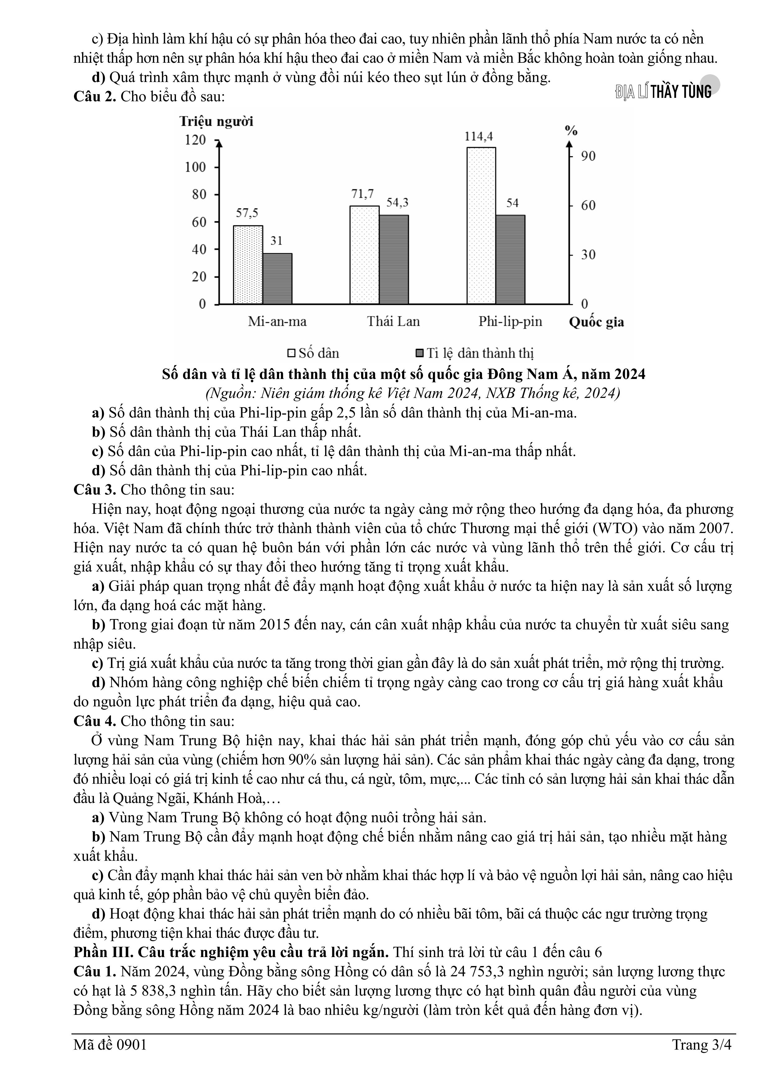 Đề thi thử tốt nghiệp THPT môn Địa lí năm 2025 – 2026 SỞ GD&DT Thái Nguyên lần 2