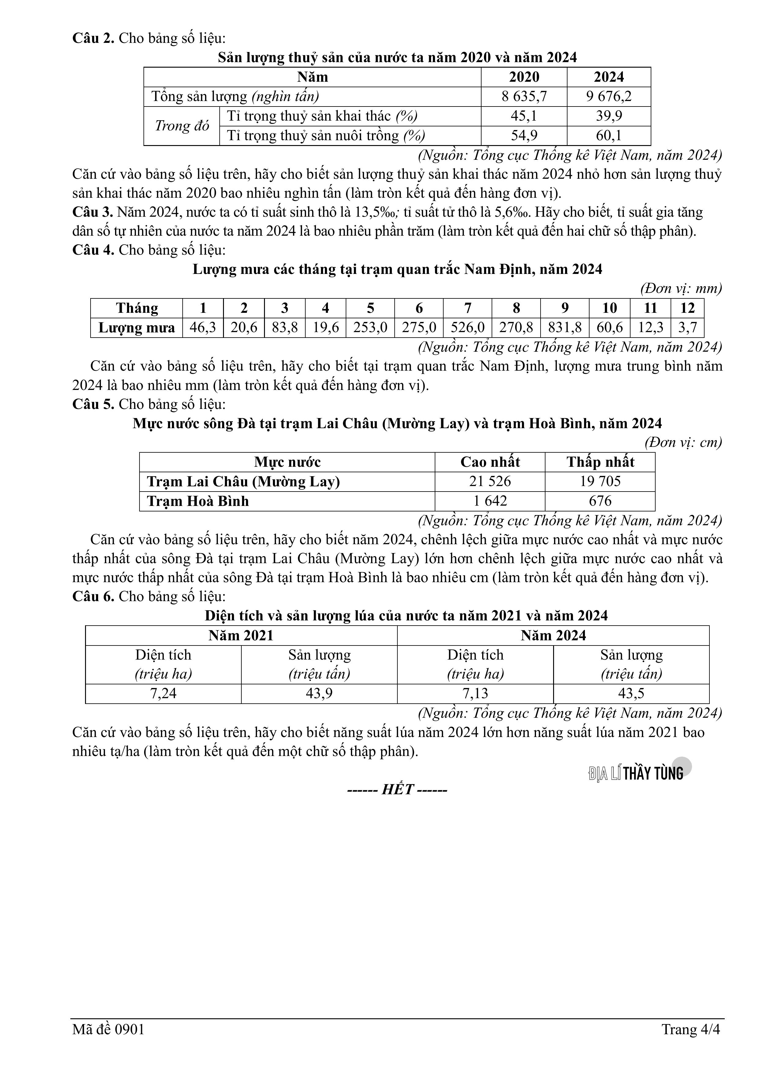 Đề thi thử tốt nghiệp THPT môn Địa lí năm 2025 – 2026 SỞ GD&DT Thái Nguyên lần 2