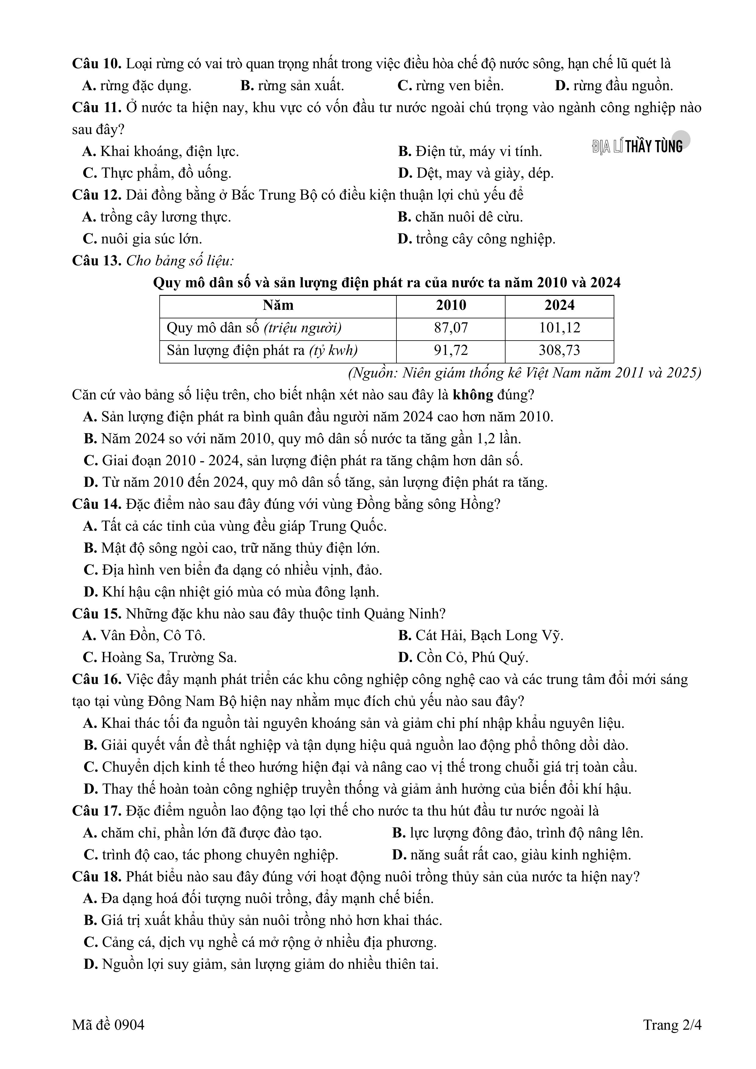 Đề thi thử tốt nghiệp THPT môn Địa lí năm 2025 – 2026 SỞ GD&DT Hải Phòng