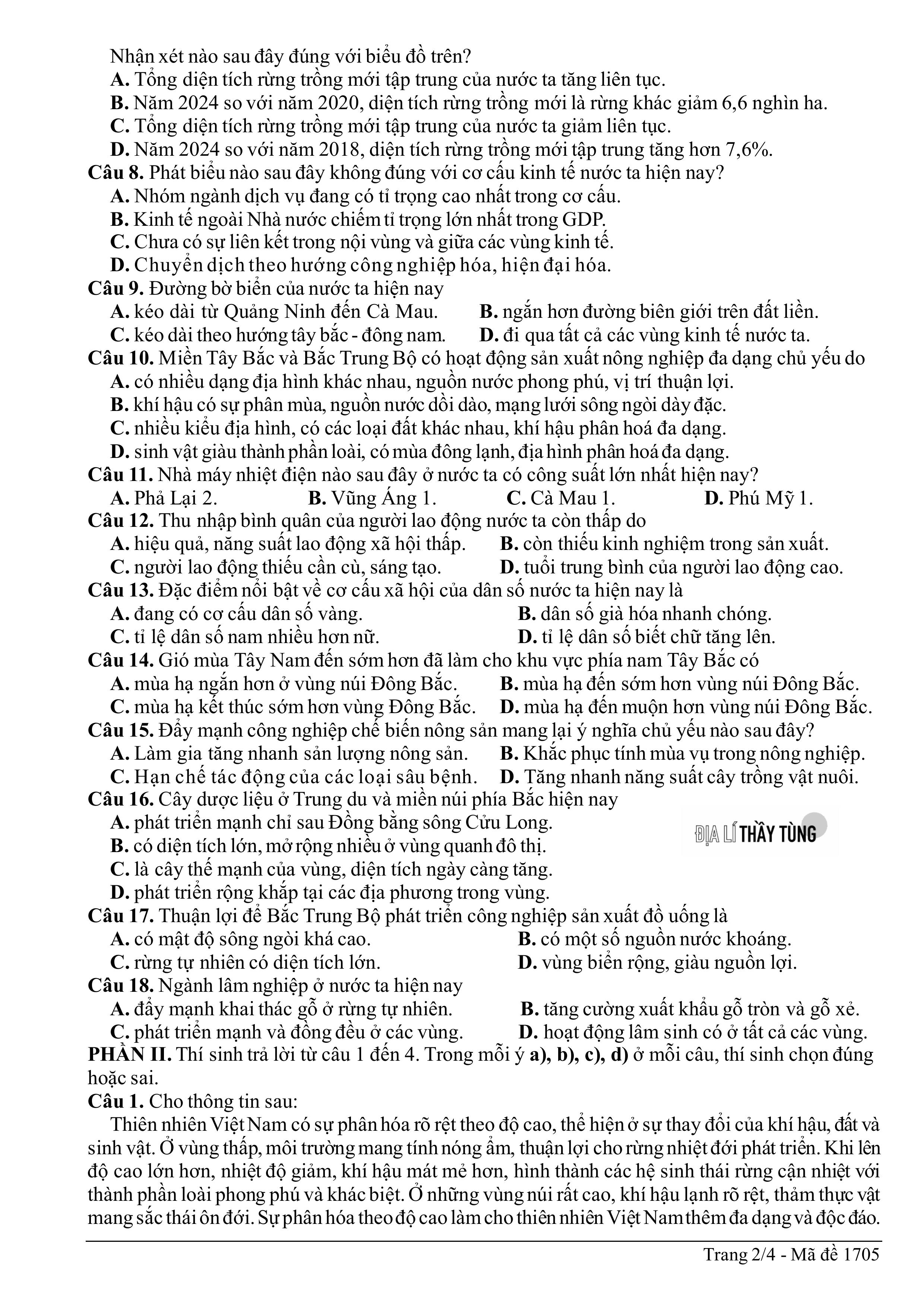 Đề thi thử tốt nghiệp THPT môn Địa lí năm 2025 – 2026 SỞ GD&DT Thanh Hóa lần 2