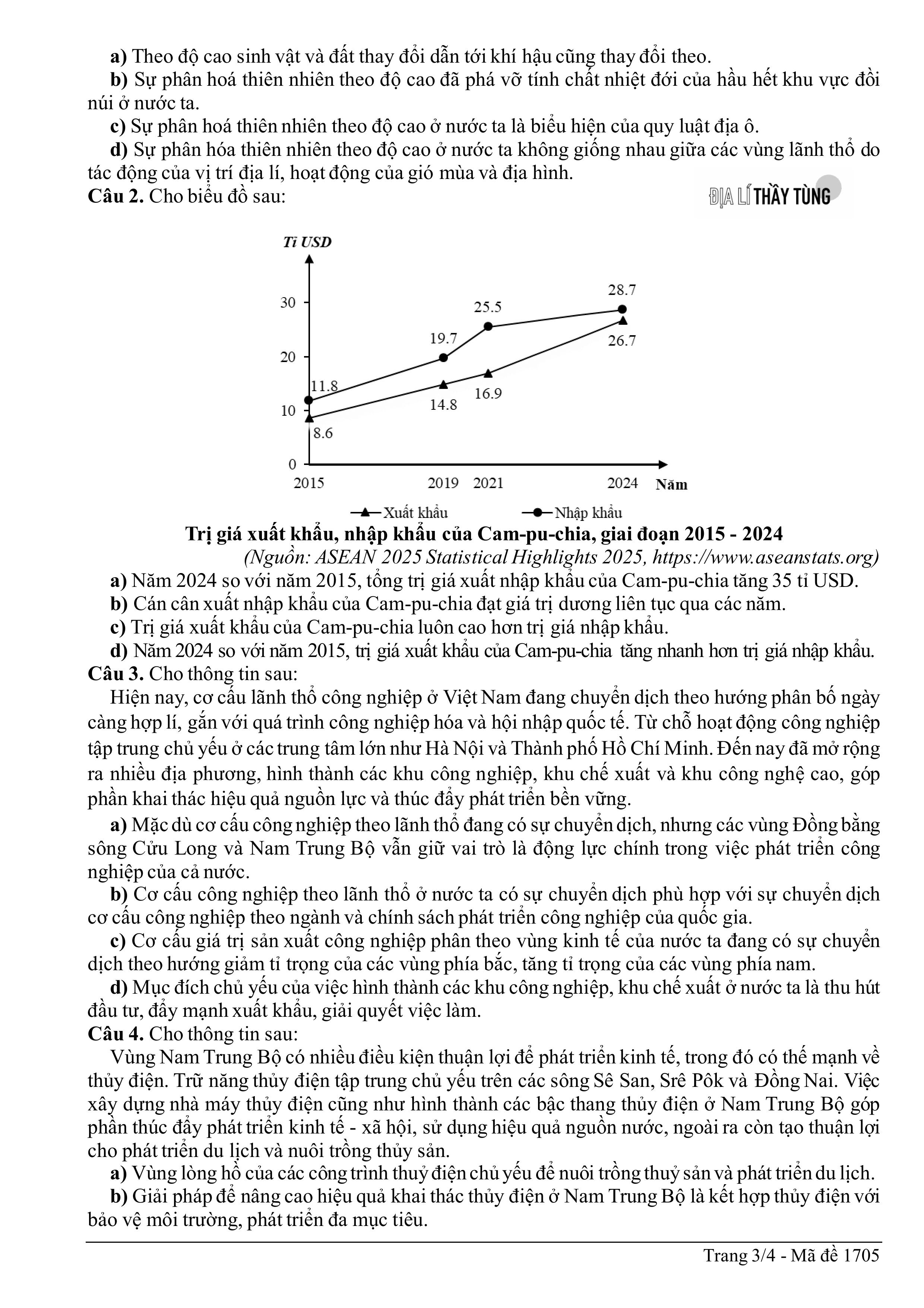 Đề thi thử tốt nghiệp THPT môn Địa lí năm 2025 – 2026 SỞ GD&DT Thanh Hóa lần 2