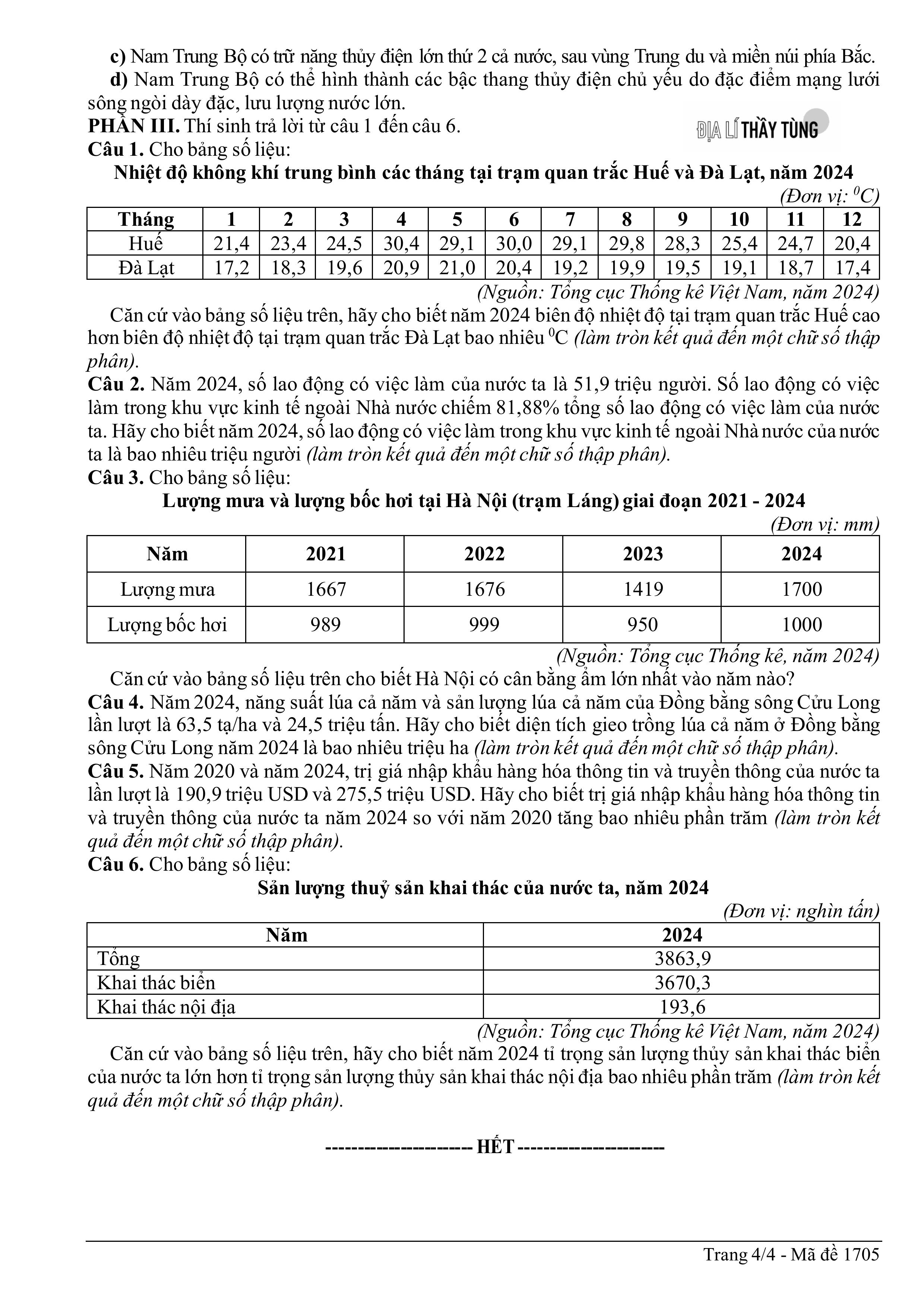 Đề thi thử tốt nghiệp THPT môn Địa lí năm 2025 – 2026 SỞ GD&DT Thanh Hóa lần 2