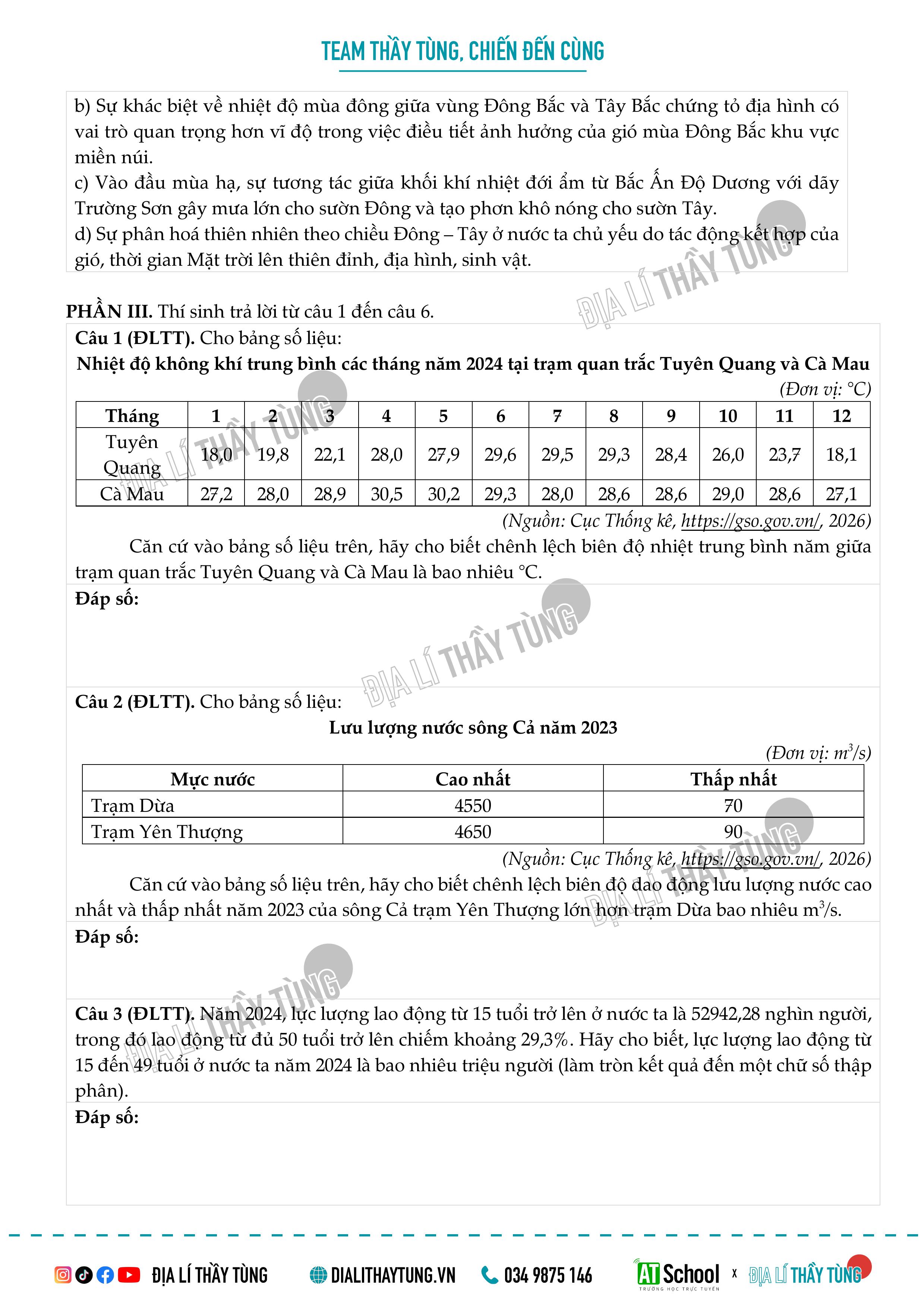 ĐỀ THI THỬ TỐT NGHIỆP THPT NĂM 2025 – 2026 MÔN ĐỊA LÍ BÁM SÁT CẤU TRÚC ĐỀ THI CỦA BỘ GD&DT DO THẦY TÙNG BIÊN SOẠN