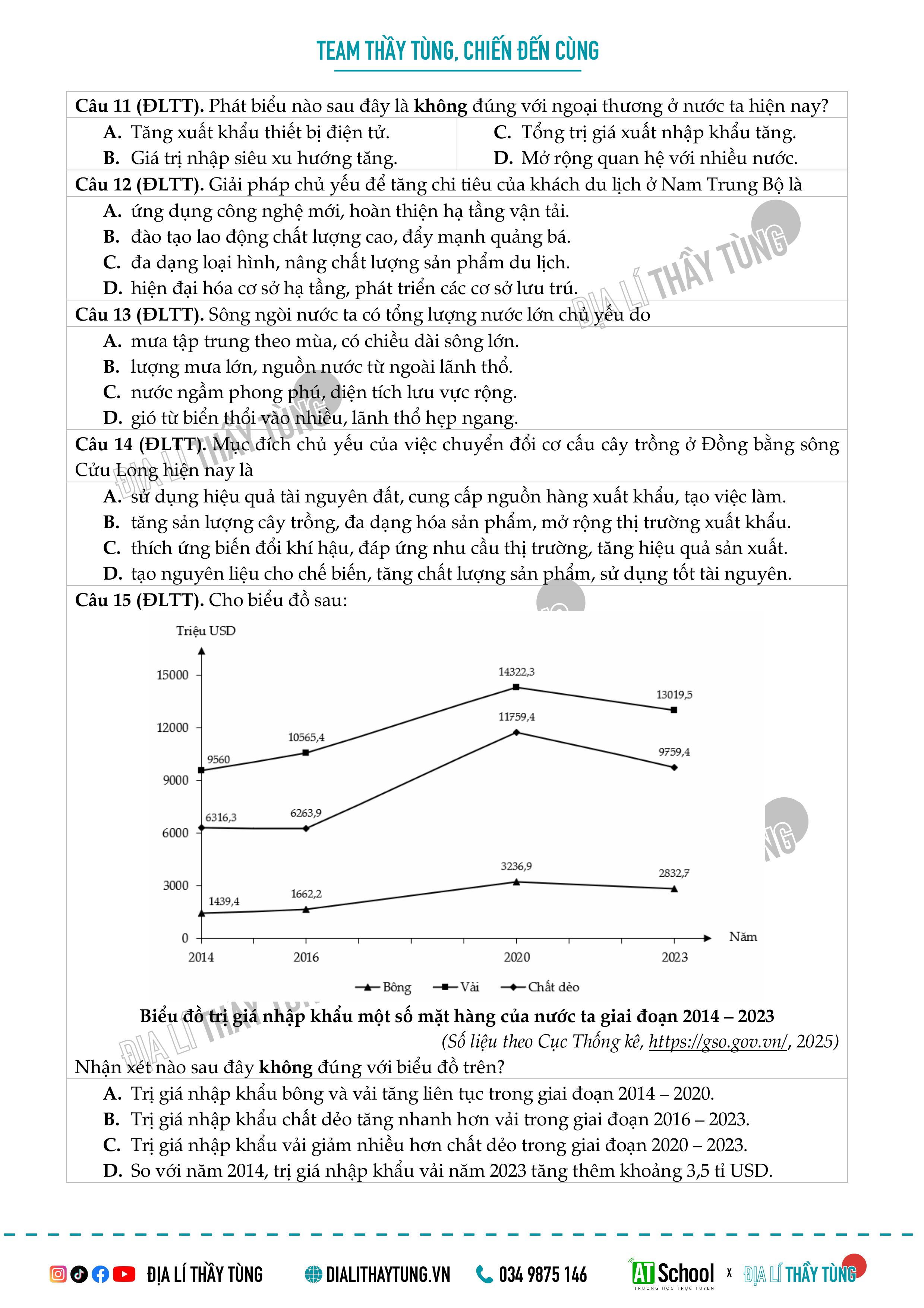 ĐỀ THI THỬ TỐT NGHIỆP THPT NĂM 2025 – 2026 MÔN ĐỊA LÍ BÁM SÁT CẤU TRÚC ĐỀ THI CỦA BỘ GD&DT DO THẦY TÙNG BIÊN SOẠN