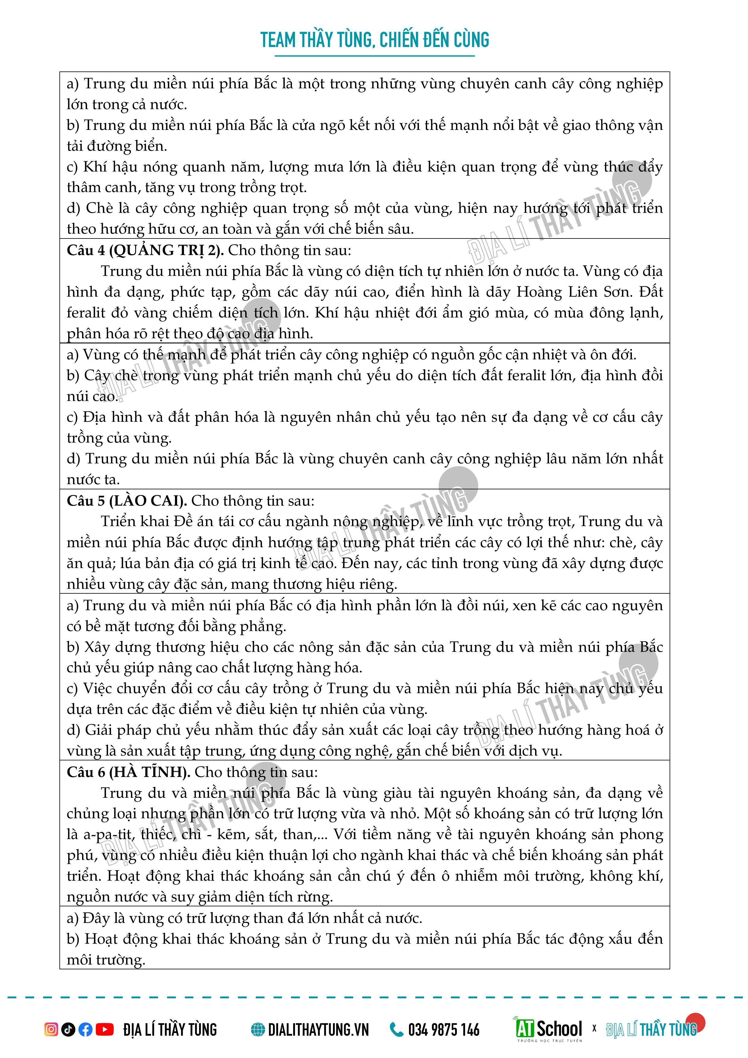 TỔNG HỢP CÂU HỎI ĐÚNG SAI VỀ ĐỊA LÍ VÙNG KINH TẾ TRONG CÁC ĐỀ THI TN THPT ĐỊA LÍ – DO THẦY TÙNG TỔNG HỢP